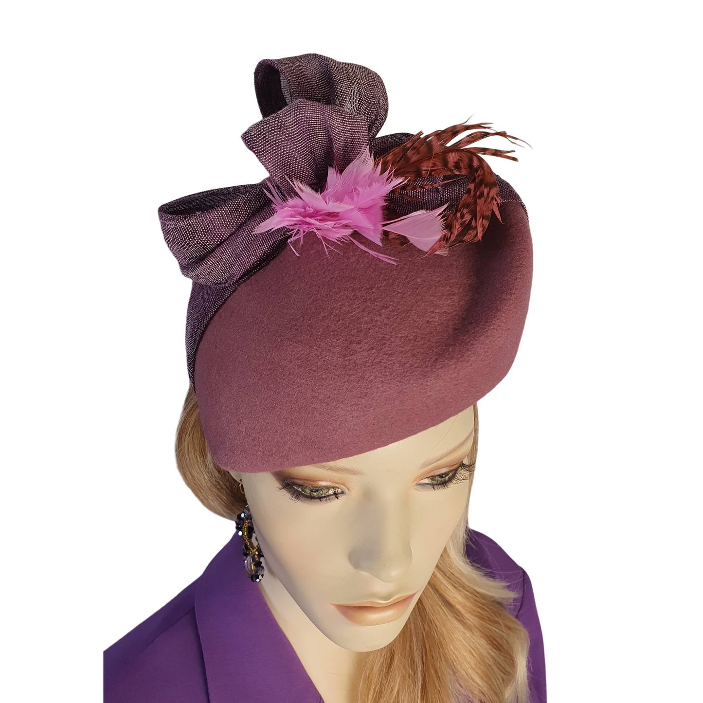 Fascinator handgemaakt in vilt met abaca zijde, elegante hoofdtooi met fazantenveren, perfect voor herfst & winter en speciale gelegenheden