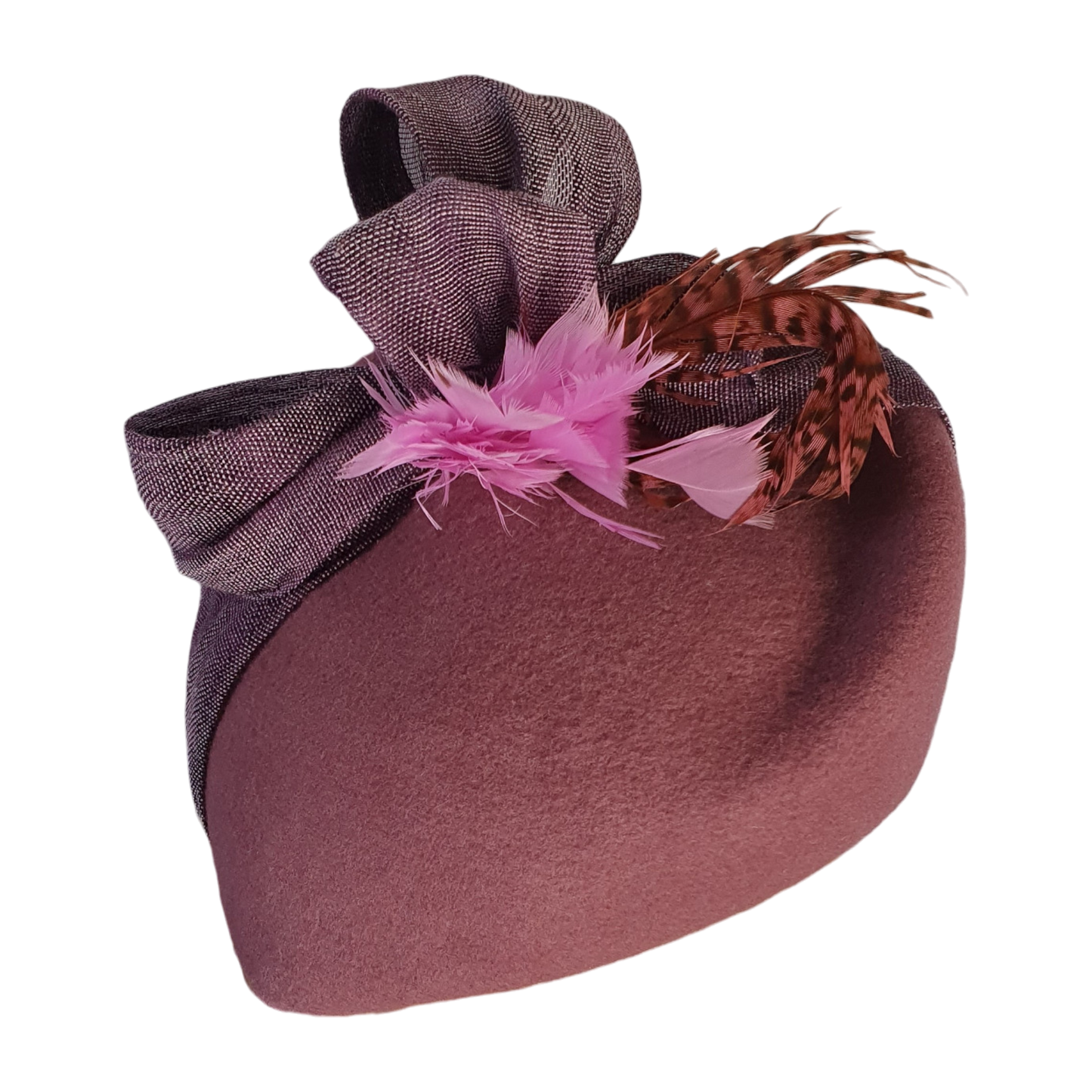 Fascinator handgemaakt in vilt met abaca zijde, elegante hoofdtooi met fazantenveren, perfect voor herfst & winter en speciale gelegenheden