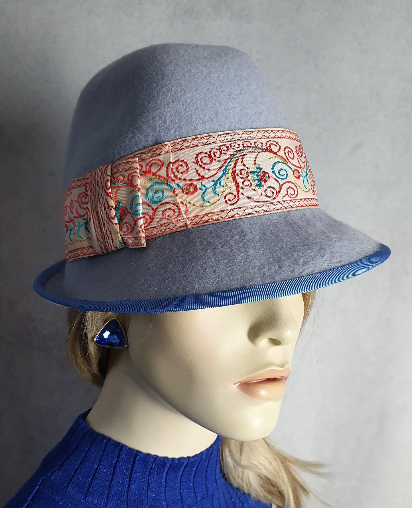 Handgemaakte blauwe vilten fedora hoed voor dames en heren, haaraccessoire, stijlvolle hoed unisex, winterhoed- speciale gelegenheden