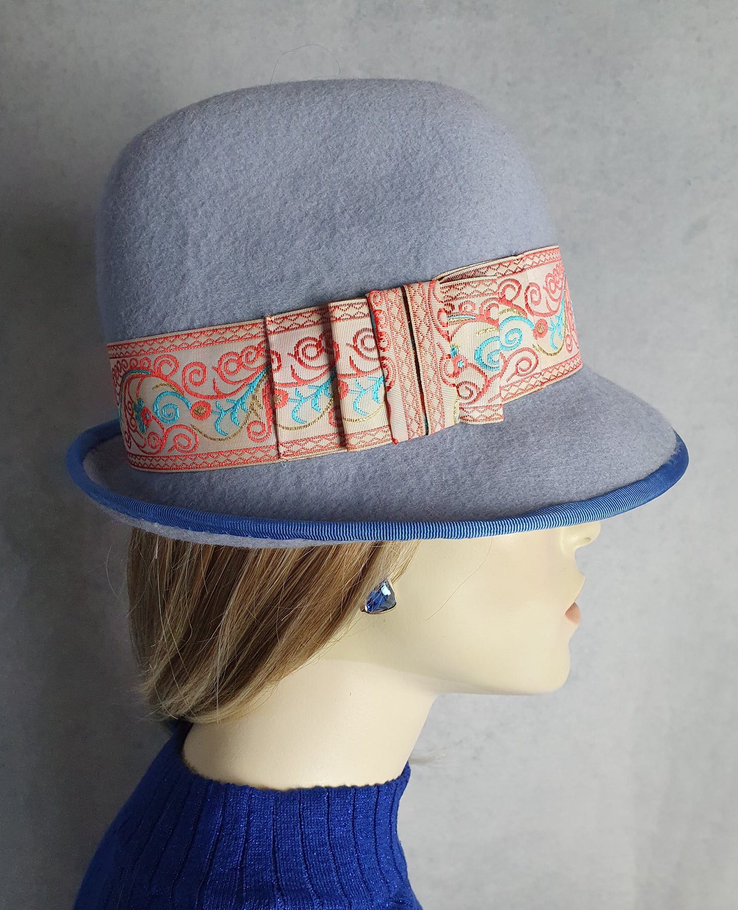 Handgemaakte blauwe vilten fedora hoed voor dames en heren, haaraccessoire, stijlvolle hoed unisex, winterhoed- speciale gelegenheden