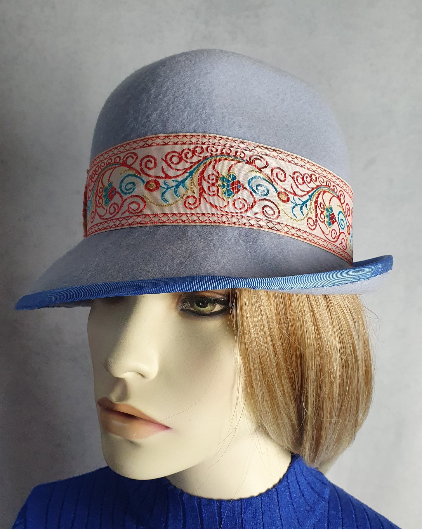 Handgemaakte blauwe vilten fedora hoed voor dames en heren, haaraccessoire, stijlvolle hoed unisex, winterhoed- speciale gelegenheden