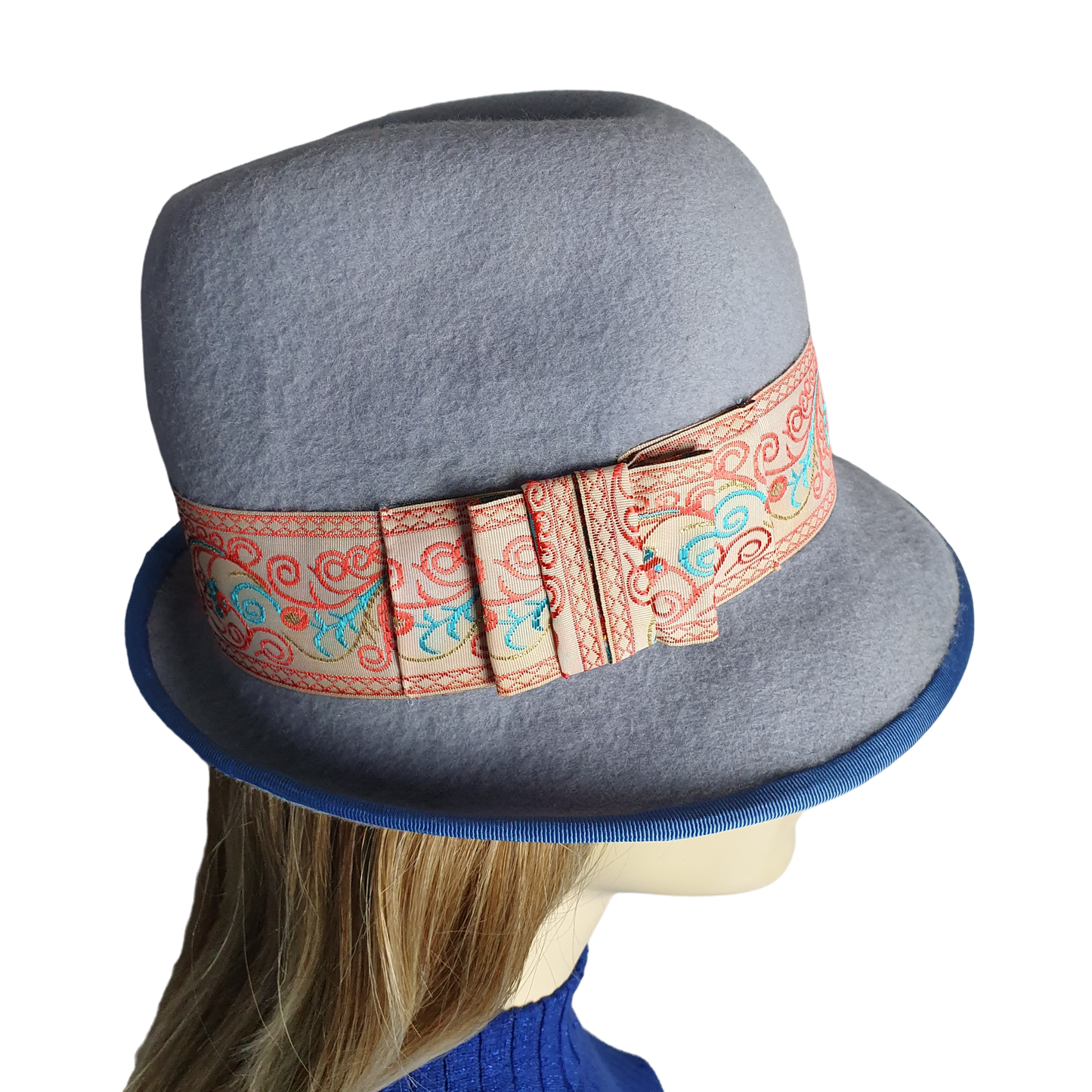 Handgemaakte blauwe vilten fedora hoed voor dames en heren, haaraccessoire, stijlvolle hoed unisex, winterhoed- speciale gelegenheden
