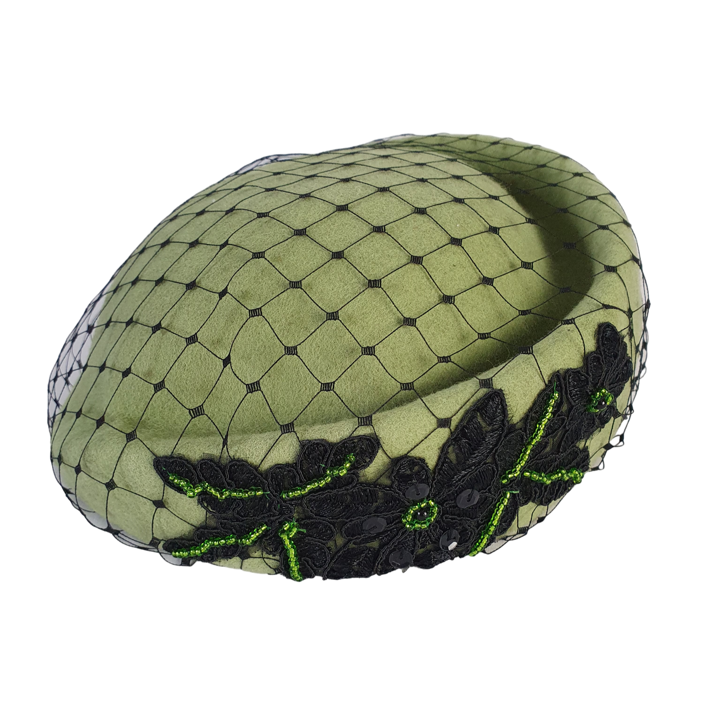 Unieke groene Baret hoed, handgemaakt met kanten sluier, winterhoed, fascinator, gastenhoed, evenement, bruiloft, speciale gelegenheden