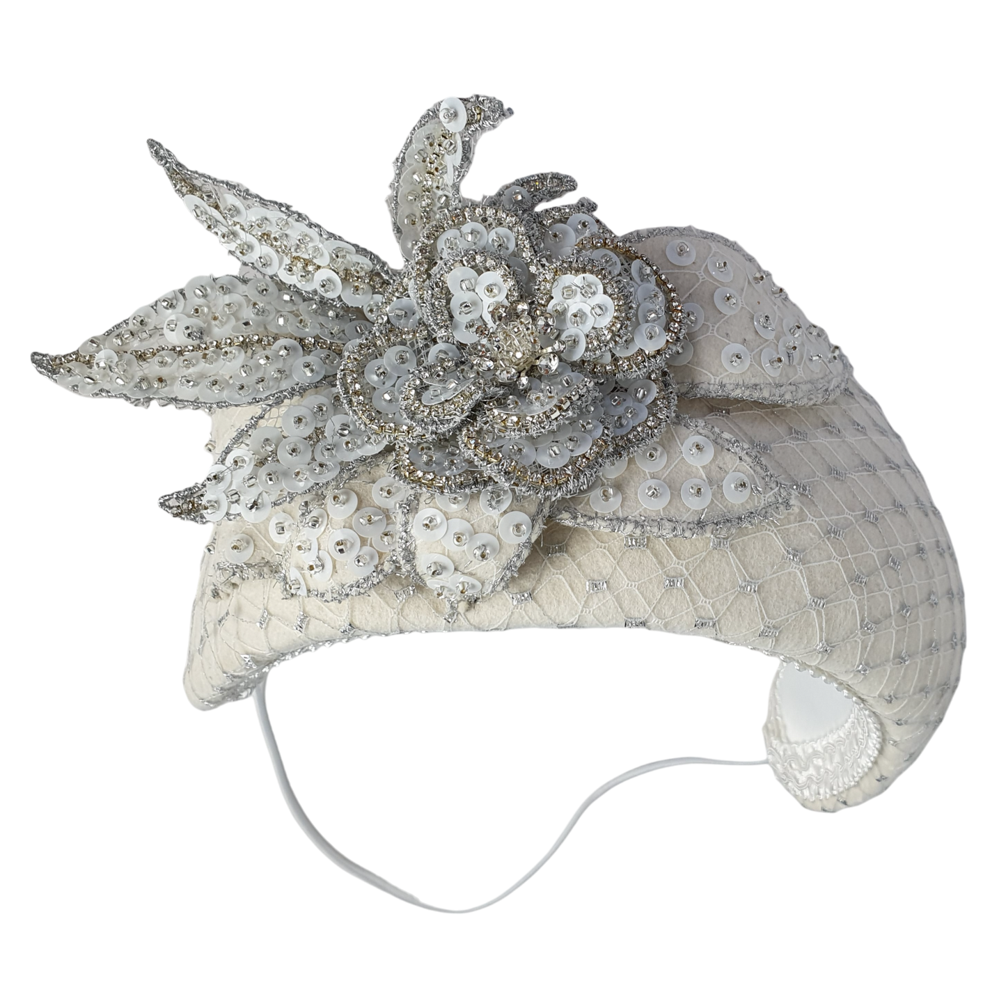 Handgemaakte hoofdband van ecru vilt met lovertjes, bruids hoofdtooi, diadeem- Elegant haaraccessoire, dames haarband, speciale gelegenheden