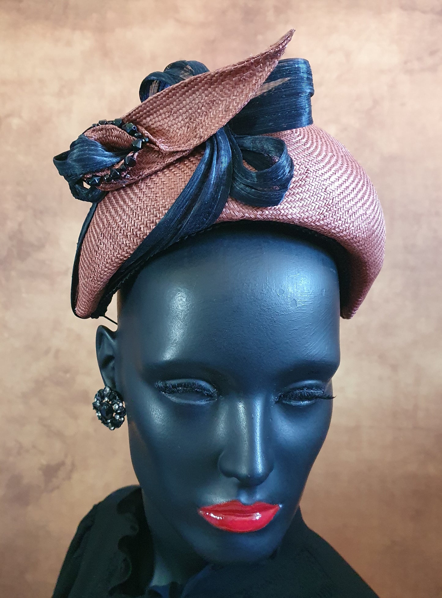 Hoofdband handgemaakte parasisal, bronskleurig met zwart, abaca zijden hoofdband, unieke diadeem, dames-hoofdband