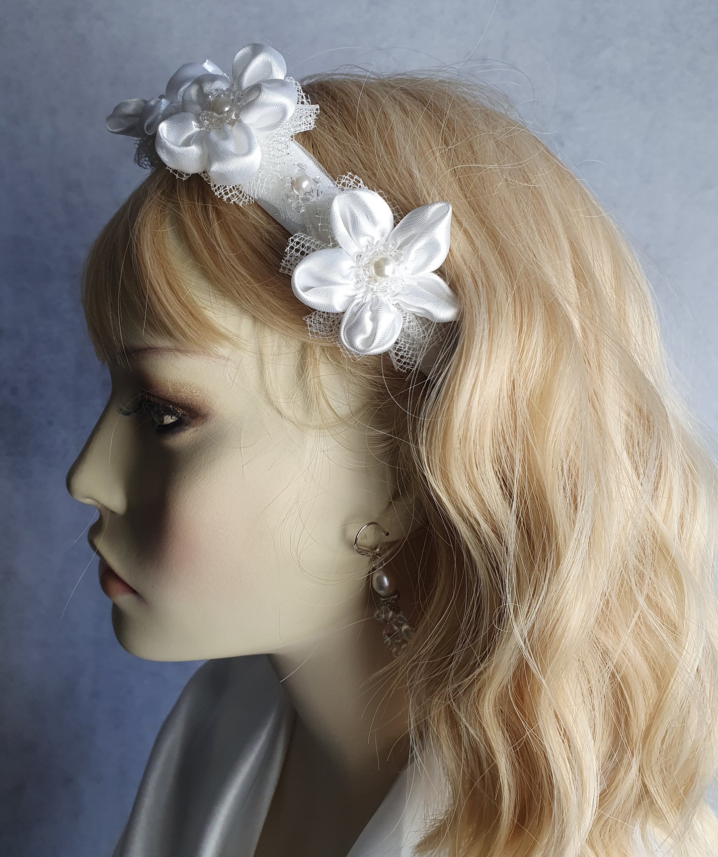 Handgemaakte hoofdband met zijden bloemen en parels - Mooie diadeem, bruiloftshoofdband elegant tiara, speciale gelegenheid