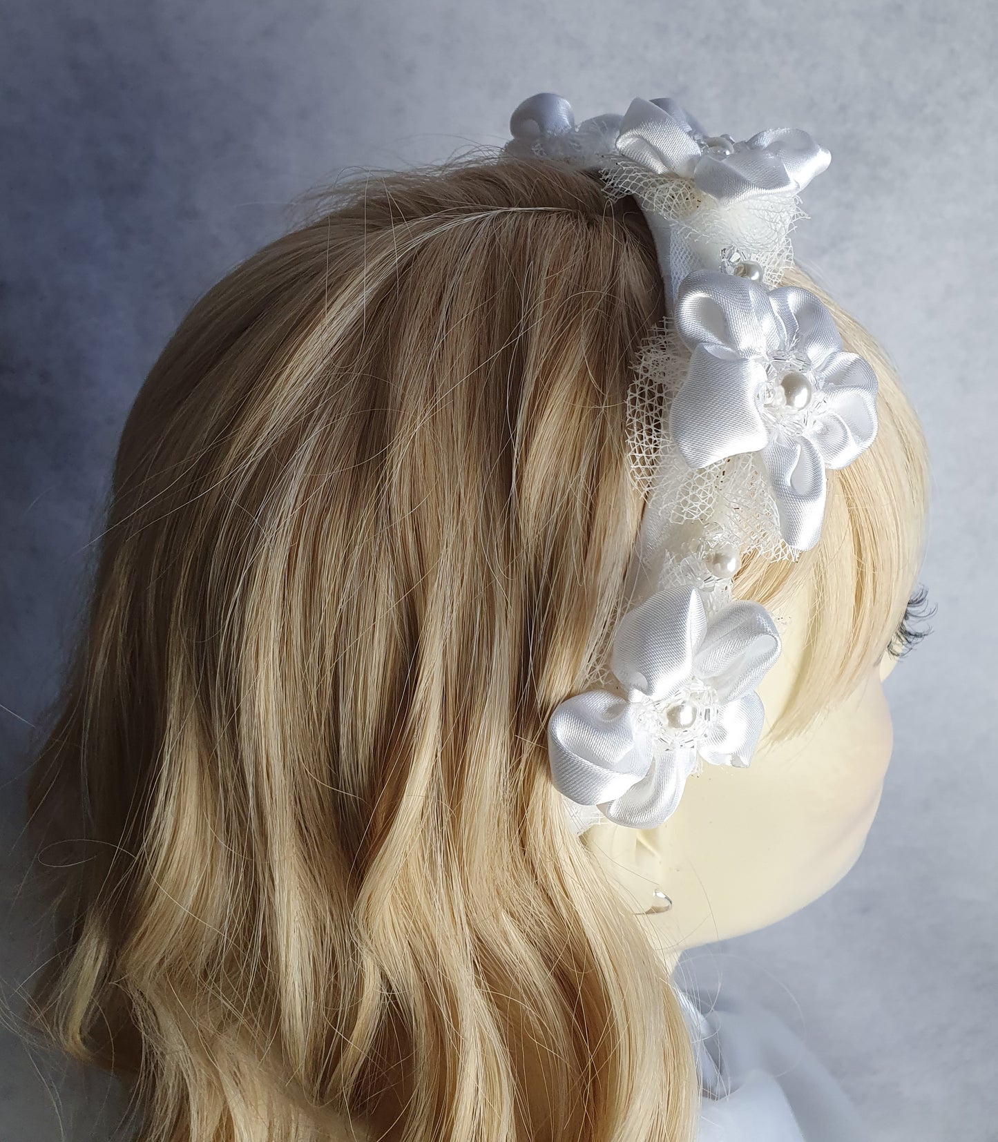 Handgemaakte hoofdband met zijden bloemen en parels - Mooie diadeem, bruiloftshoofdband elegant tiara, speciale gelegenheid