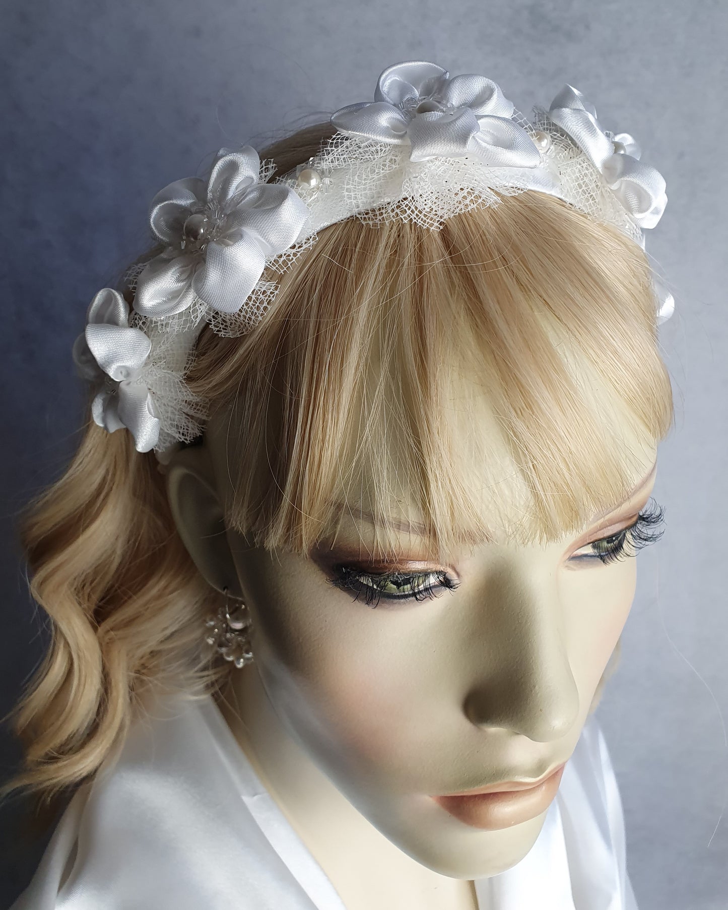 Handgemaakte hoofdband met zijden bloemen en parels - Mooie diadeem, bruiloftshoofdband elegant tiara, speciale gelegenheid