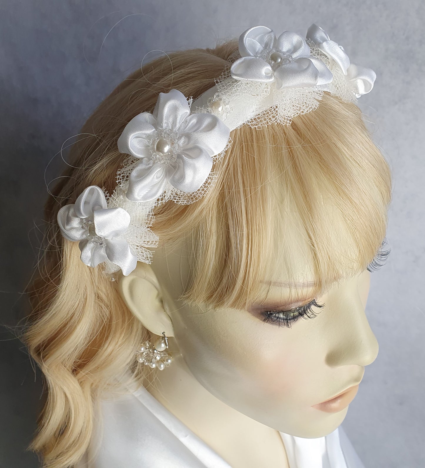 Handgemaakte hoofdband met zijden bloemen en parels - Mooie diadeem, bruiloftshoofdband elegant tiara, speciale gelegenheid