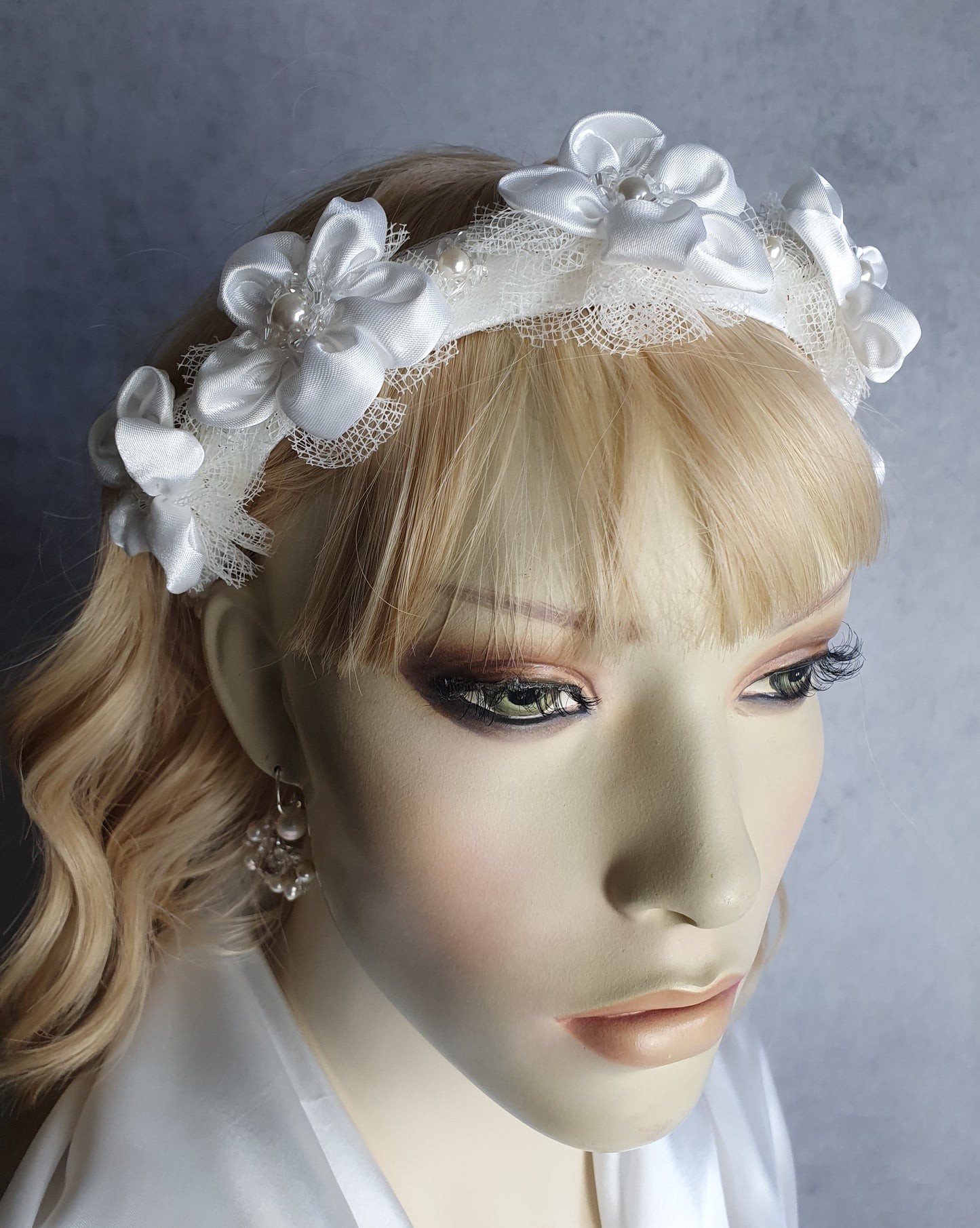 Handgemaakte hoofdband met zijden bloemen en parels - Mooie diadeem, bruiloftshoofdband elegant tiara, speciale gelegenheid