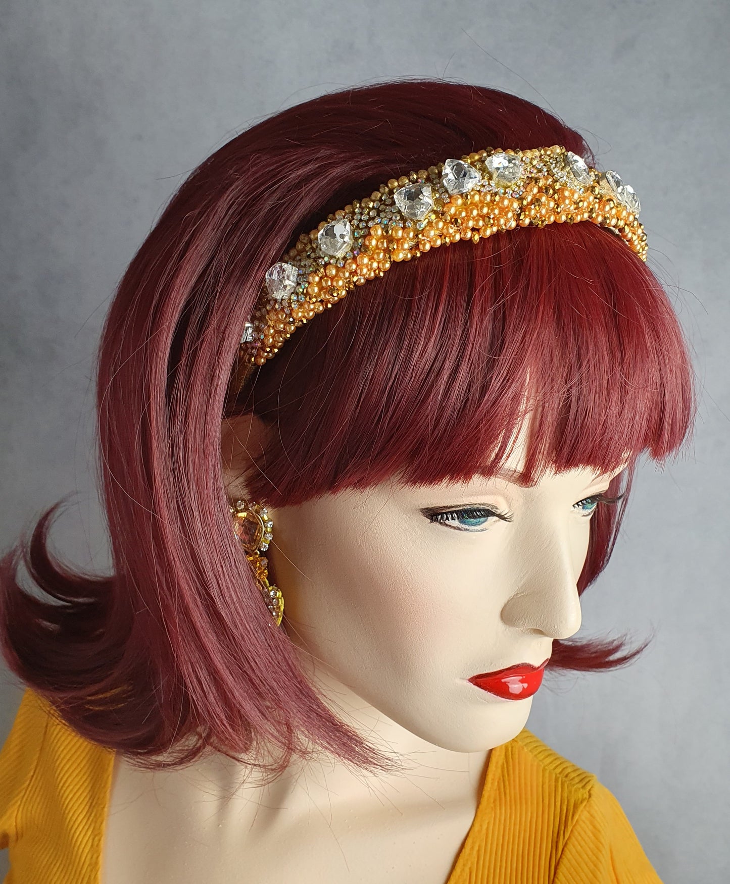 Handgemaakte diadeem met kristallen stenen en parels - Gast tiara, unieke feestelijke tiara, bruiloft, speciaal voor elke gebeurtenis