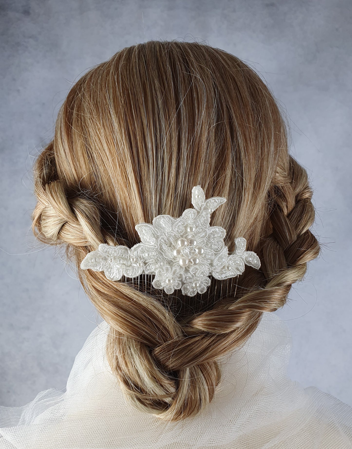 Modern handmade bridal hair comb with white beads and pearls - metal hair comb