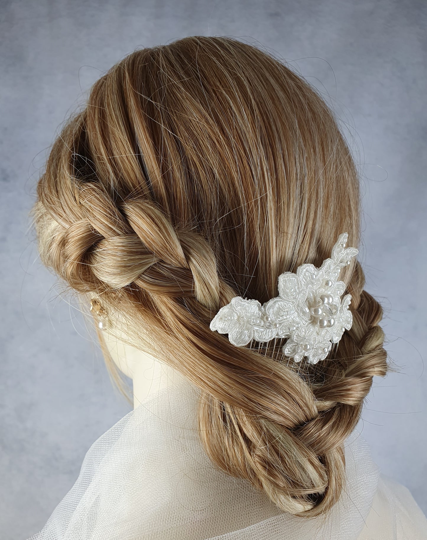 Modern handmade bridal hair comb with white beads and pearls - metal hair comb