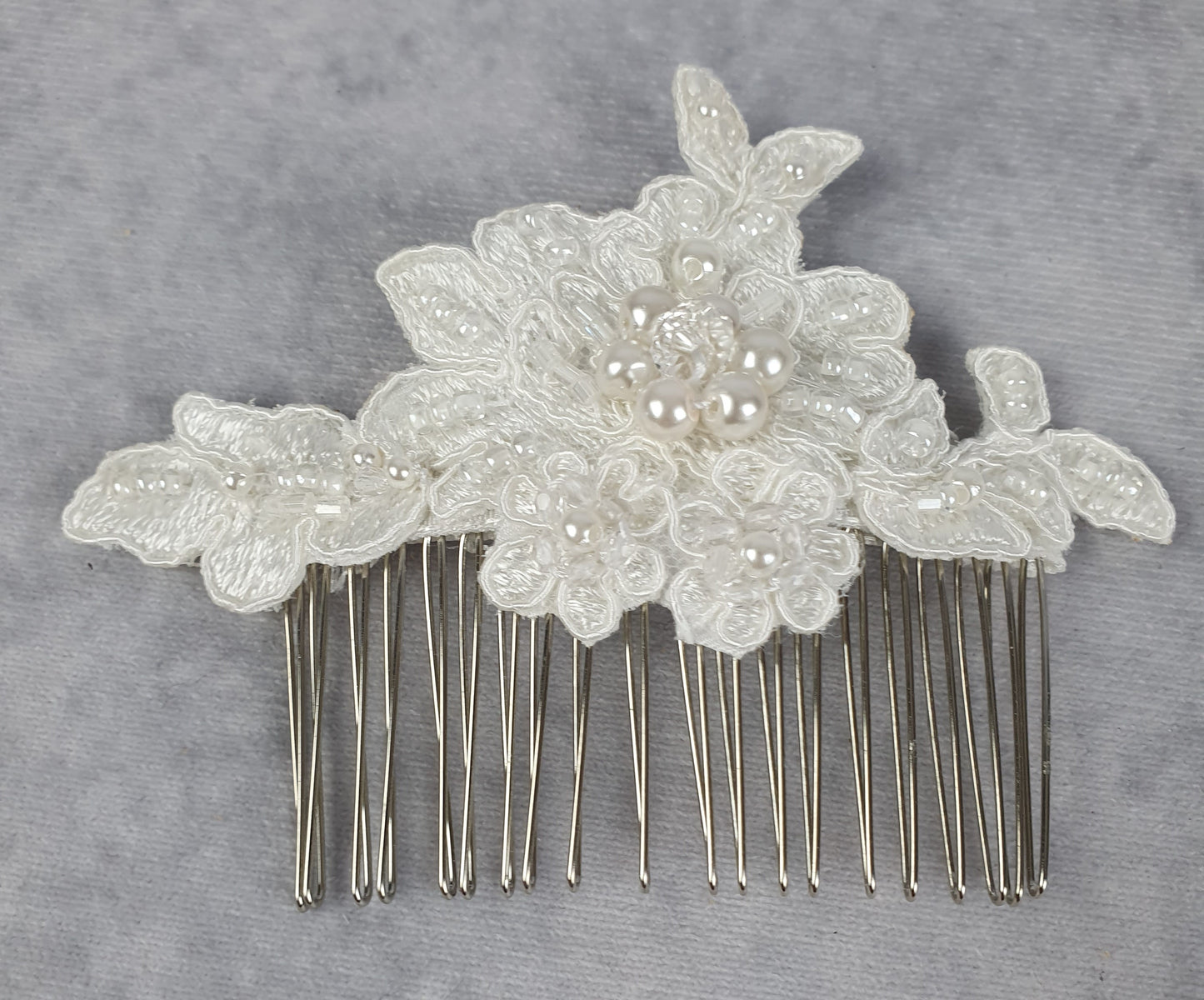 Modern handmade bridal hair comb with white beads and pearls - metal hair comb