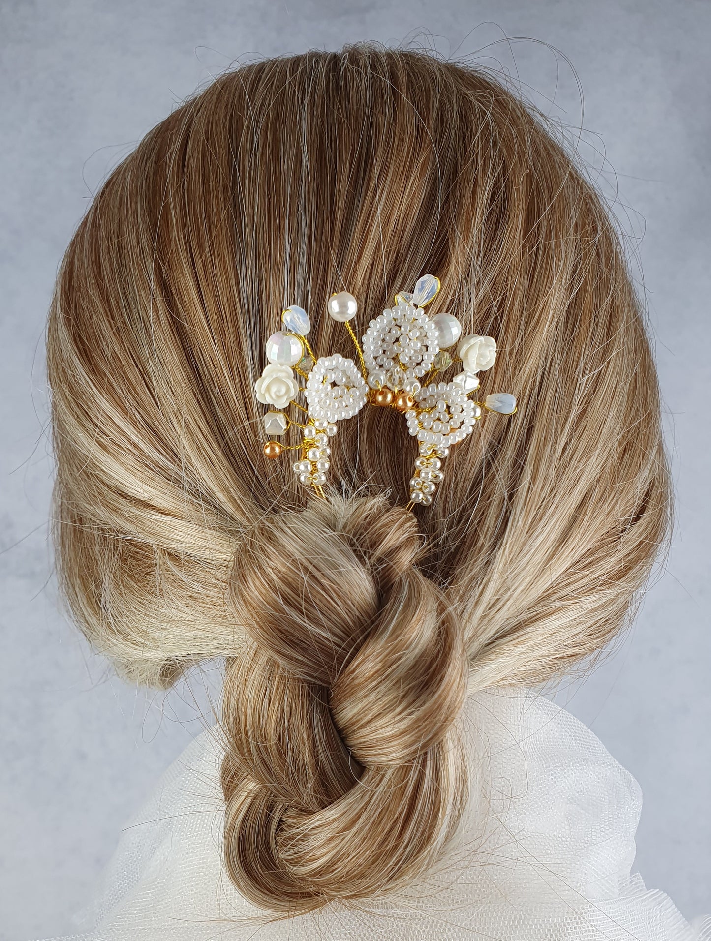 Bruidshaarspeld met kunst parels, haarkam, kunststof rozen, speciale gelegenheden