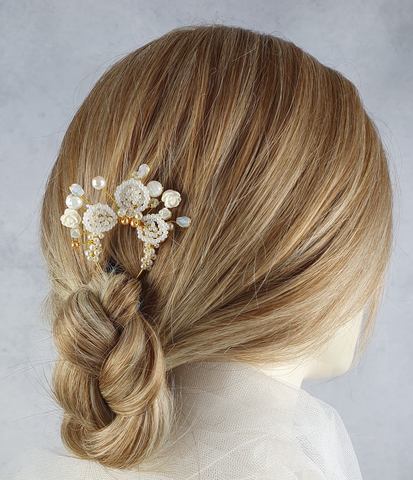Bruidshaarspeld met kunst parels, haarkam, kunststof rozen, speciale gelegenheden