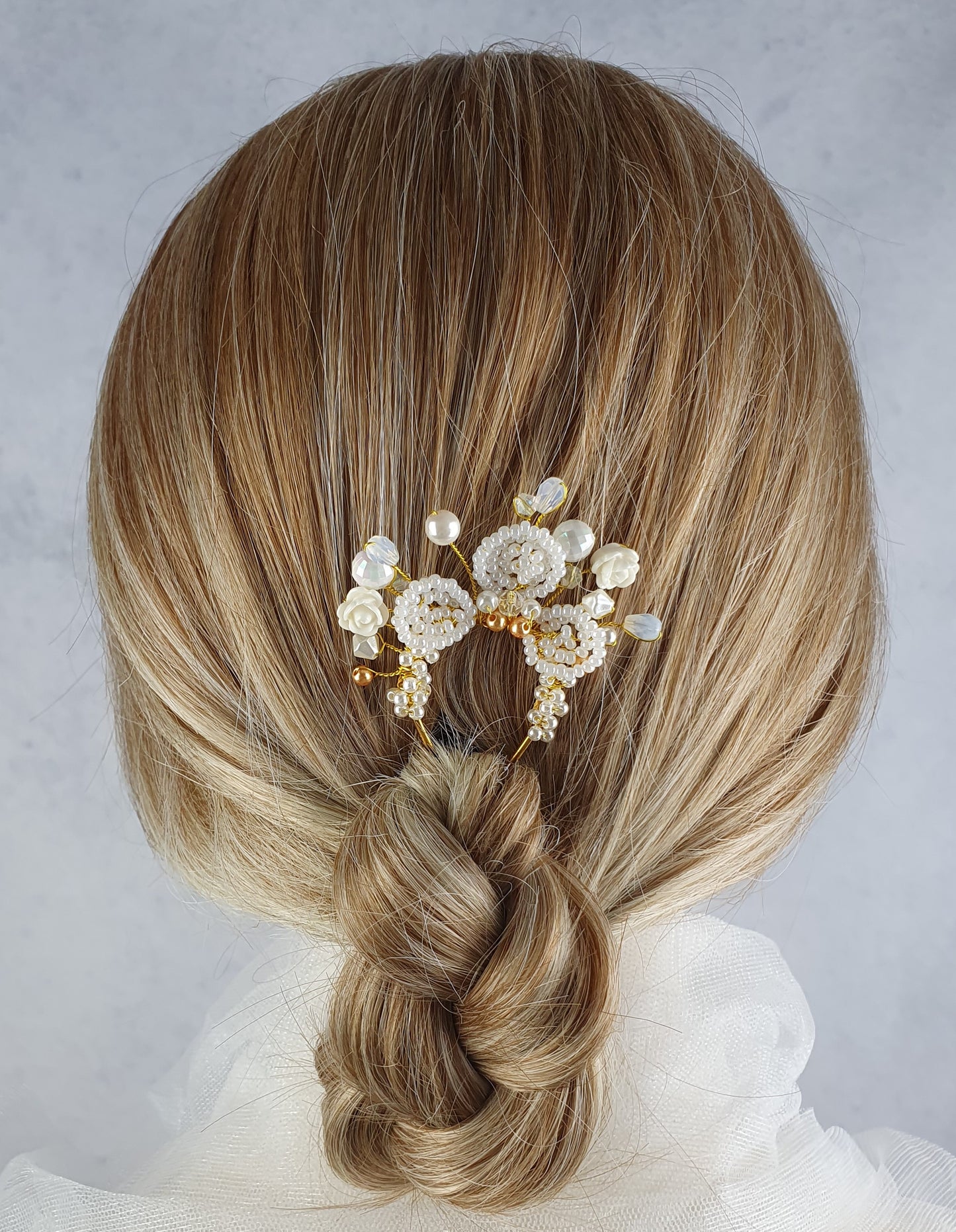 Bruidshaarspeld met kunst parels, haarkam, kunststof rozen, speciale gelegenheden