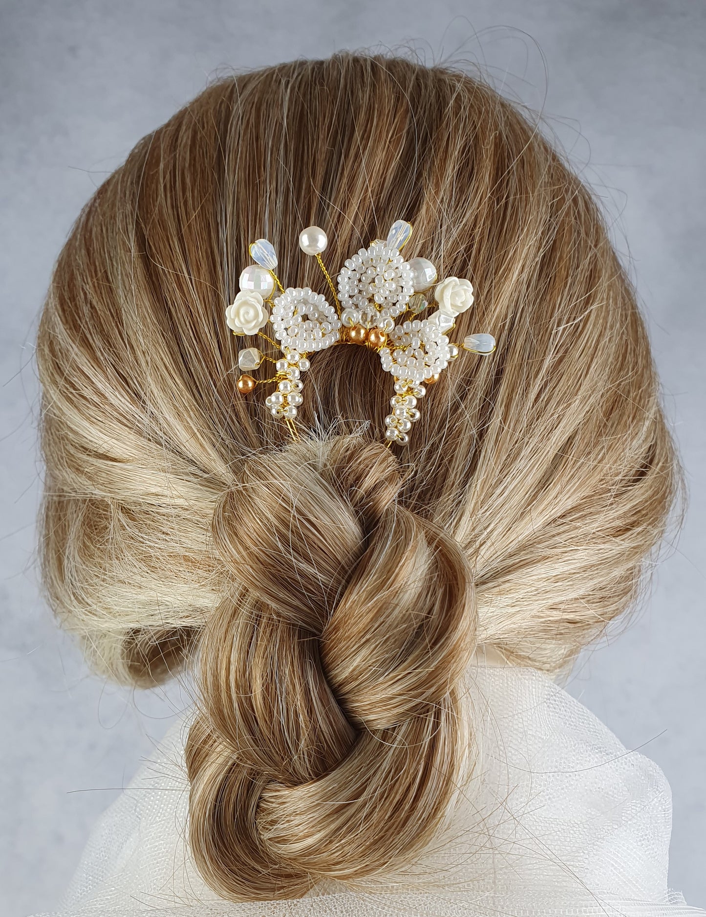 Bruidshaarspeld met kunst parels, haarkam, kunststof rozen, speciale gelegenheden