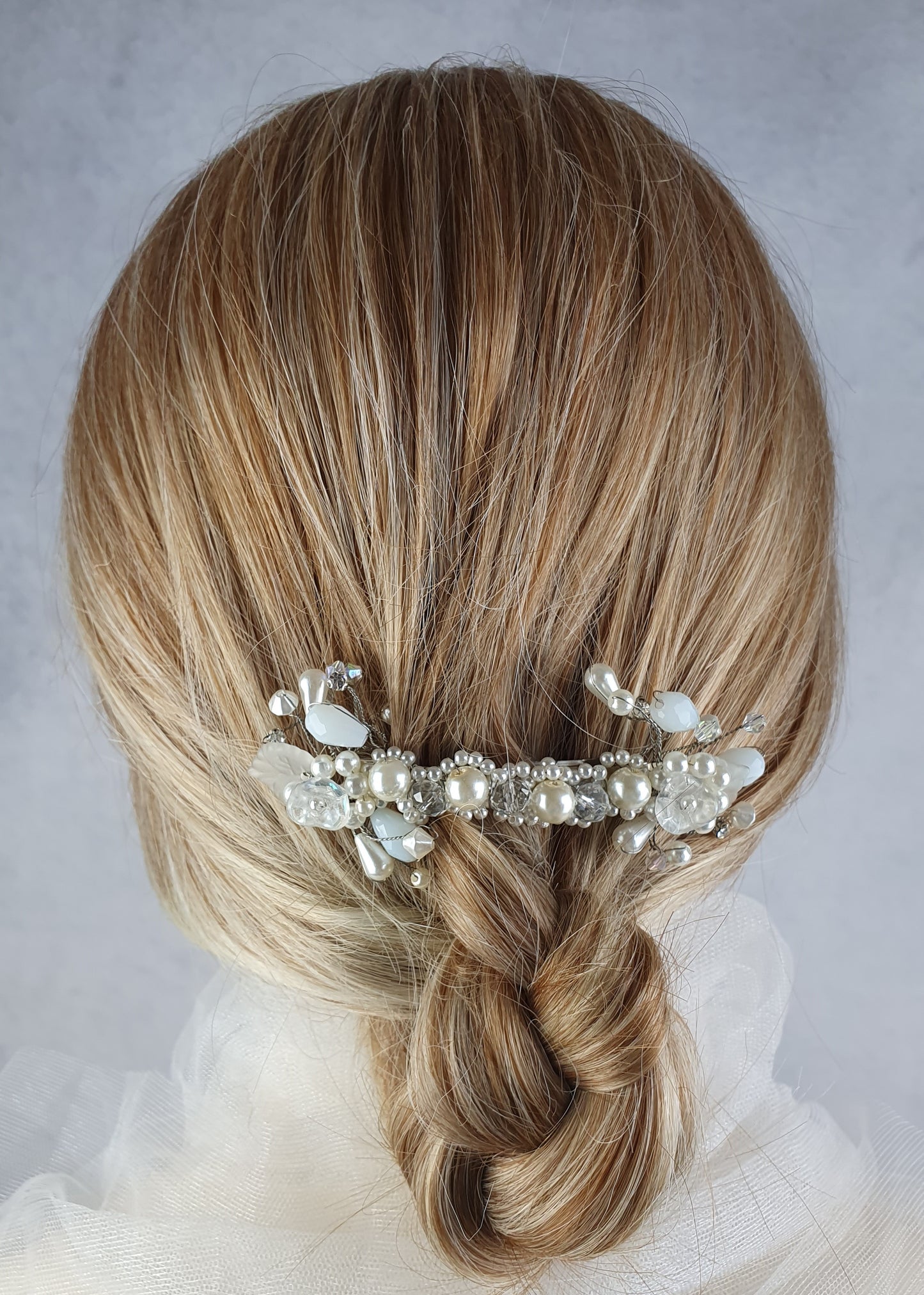 Handgemaakte kleine haarclip voor bruiden of gasten - haaraccessoires, zilveren parels haar clip, speciale gelegenheid