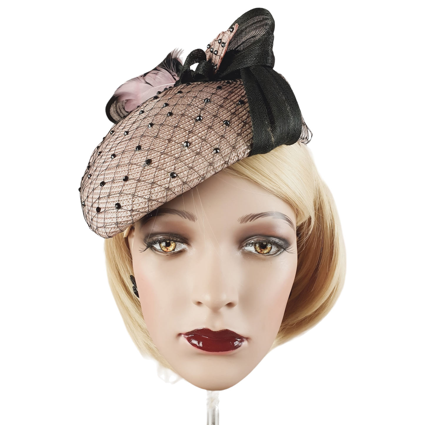 Elegante handgemaakte polypropyleen hoed, roze met abaca zijde, vintage dames hoofdtooi - unieke fascinator, hoed voor speciale gelegenheden