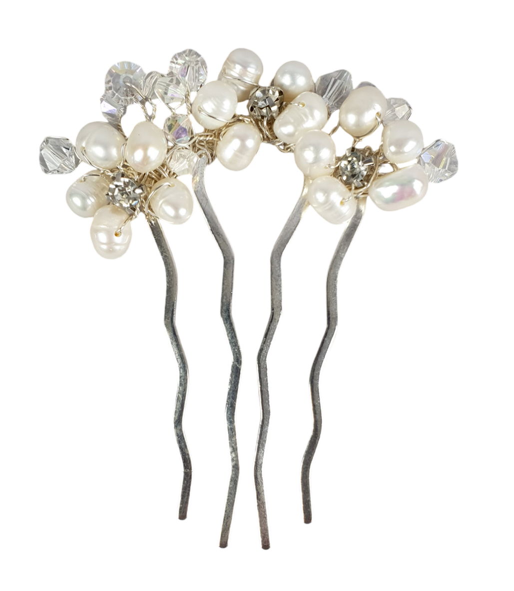 Handgemaakte bruids haarkam met witte zoetwaterparels, Elegant en uniek voor speciale gelegenheden, haaraccessoires