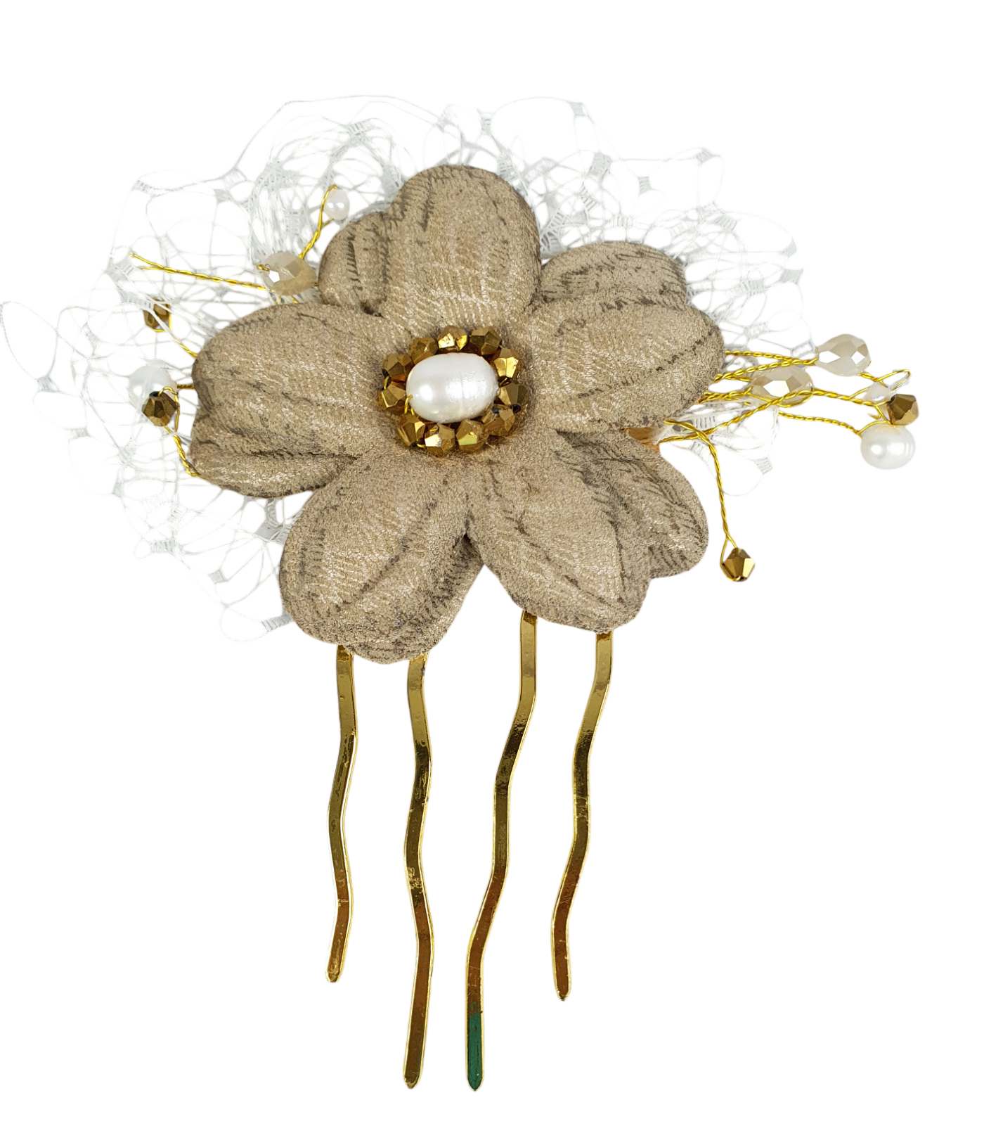 Handgemaakte bruids haarkam met leren bloem, Elegant en uniek voor speciale gelegenheden, haaraccessoires