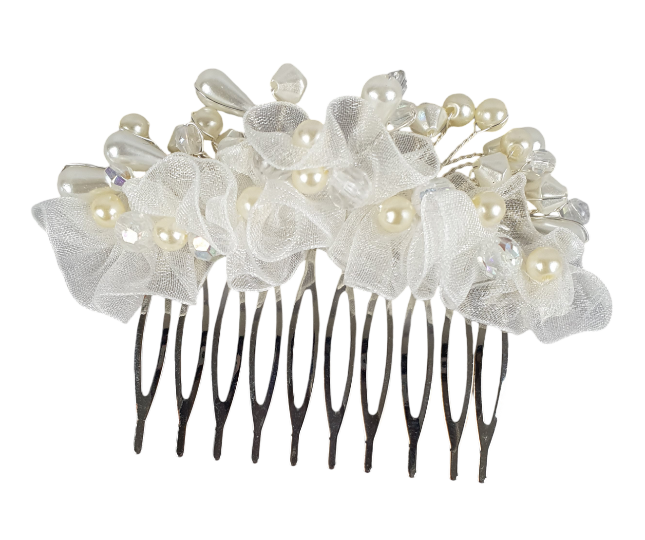 Bruidskam met zijden organza bloemen, handgemaakt, haarkam, elegante trouwkam, speciale evenementen