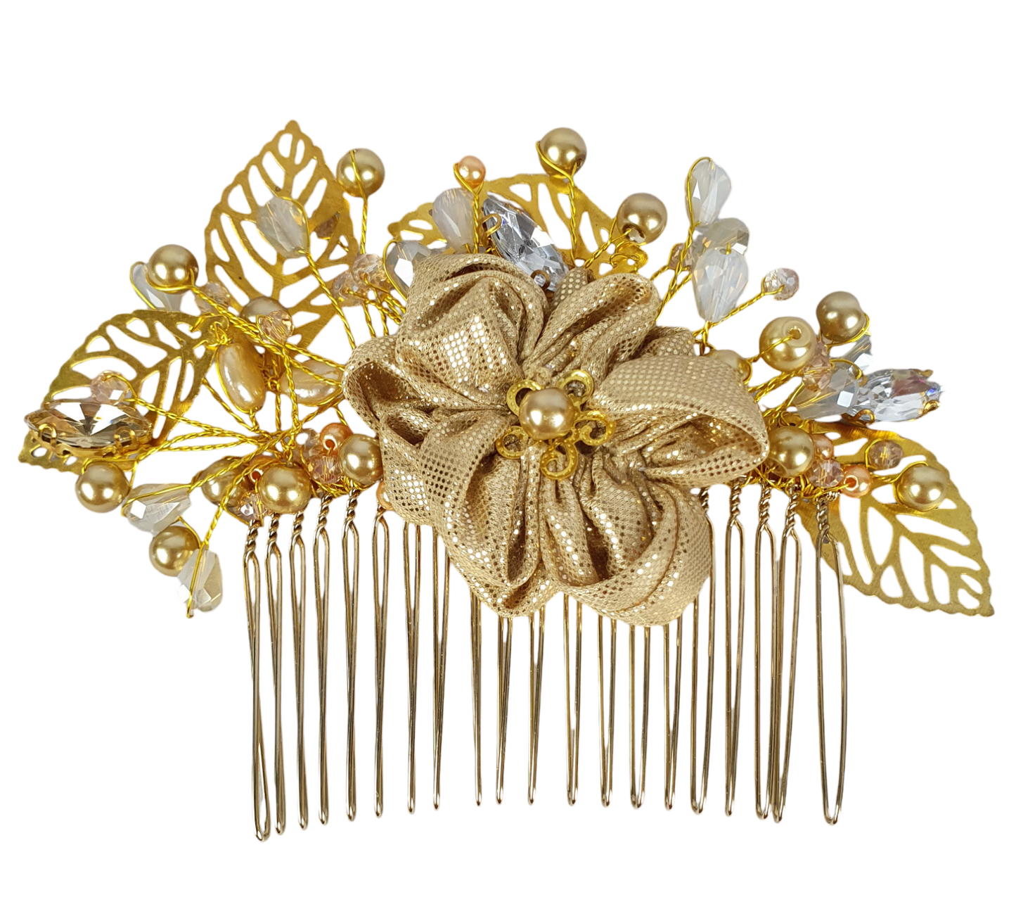 Handgemaakte Bruidskam met Parels en Druppelstenen - Elegant Haaraccessoire voor Bruiloften, Gasten en Feesten, Goudkleurige Metalen Kam