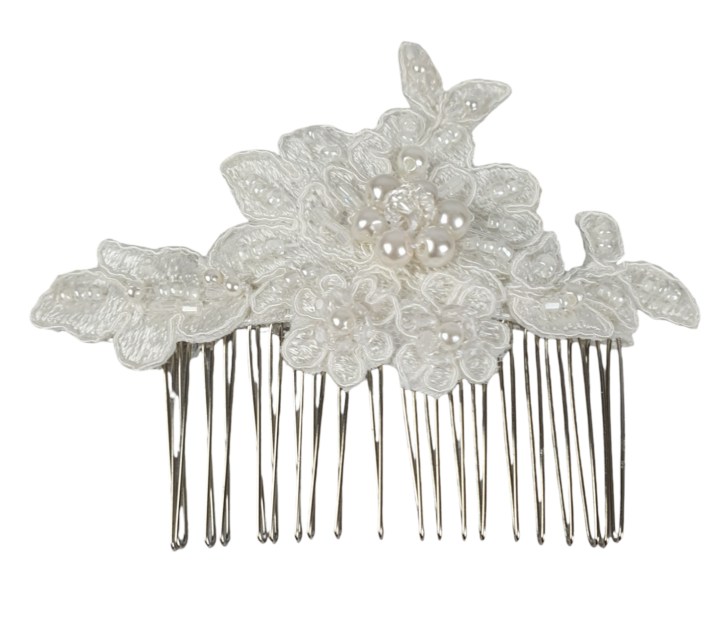 Modern handmade bridal hair comb with white beads and pearls - metal hair comb