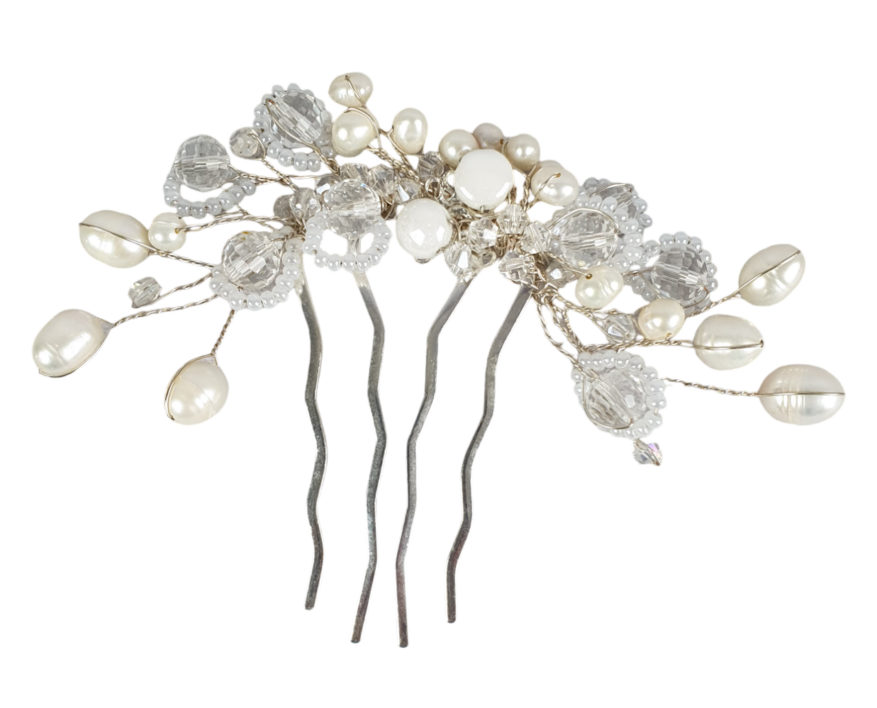 Handgemaakte bruids haarkam met witte zoetwaterparels, Elegant en uniek voor speciale gelegenheden, haaraccessoires