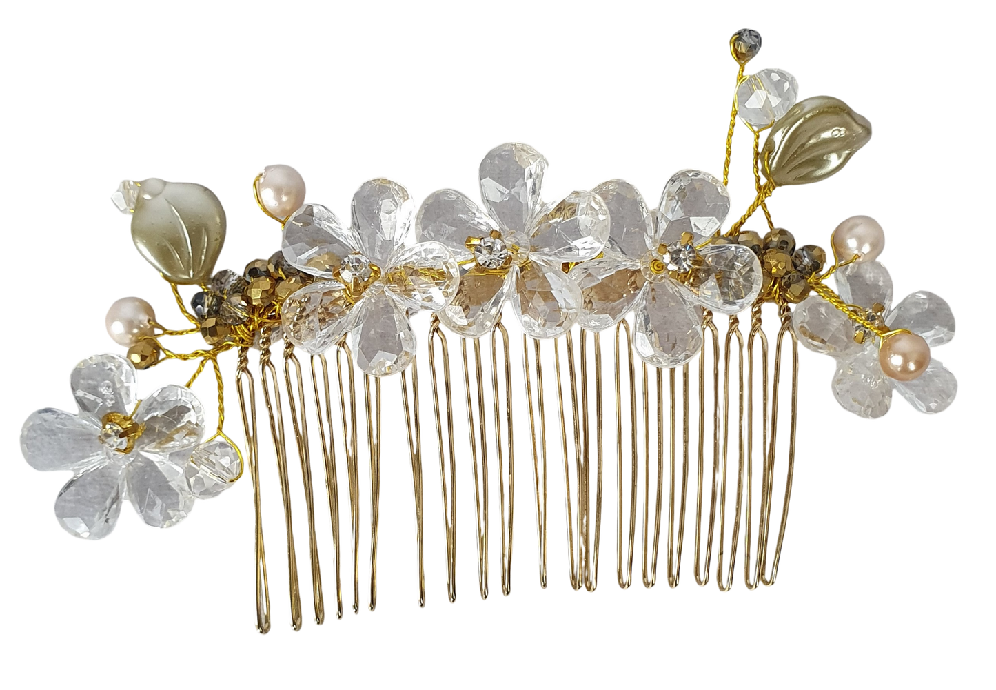 Handgemaakte bruidskam met parels en druppelstenen - elegant haaraccessoire voor bruiloften, gasten en feesten, zilverkleurige metalen Kam