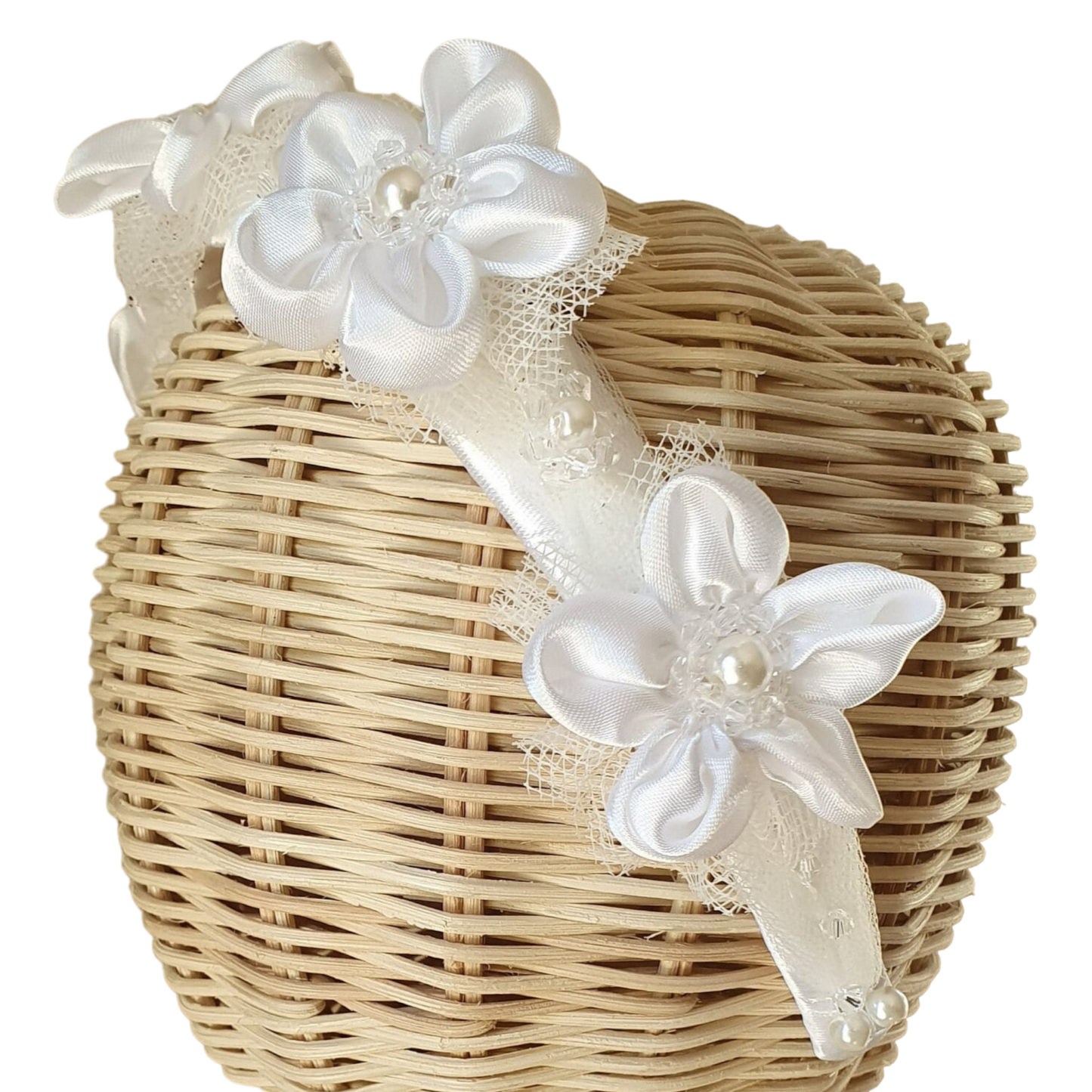 Handgemaakte hoofdband met zijden bloemen en parels - Mooie diadeem, bruiloftshoofdband elegant tiara, speciale gelegenheid