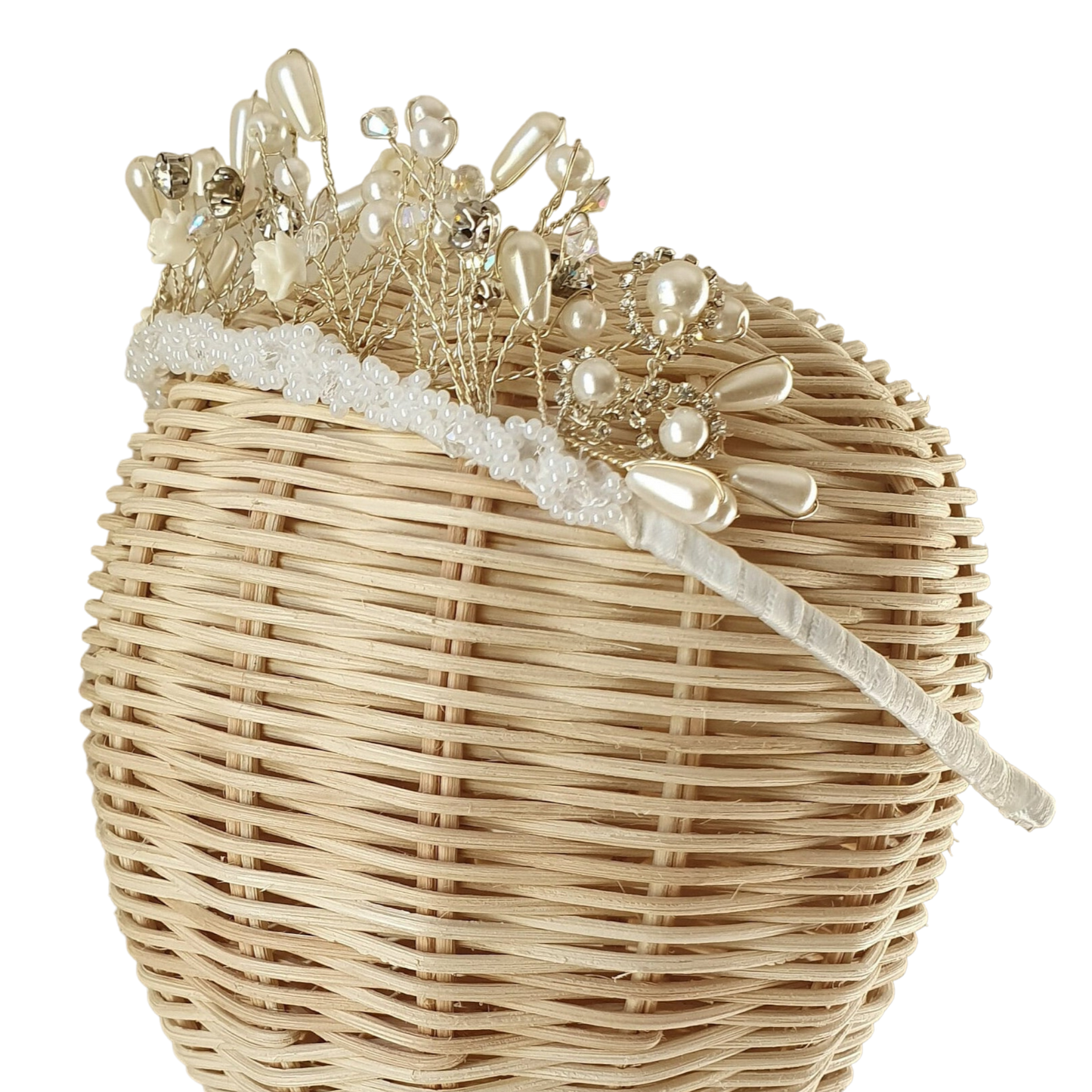 Handgemaakte hoofdband met rozen en parels kristalstenen - Mooie hoofdband, unieke feestelijke diadeem, bruiloft, speciale gelegenheid