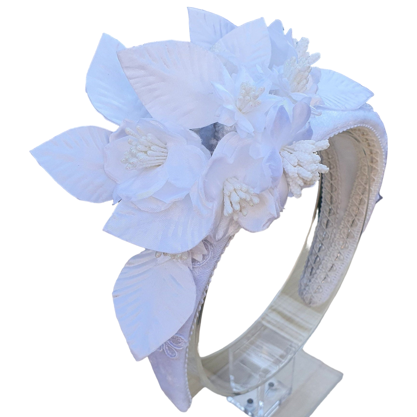 Handgemaakte hoofdband met zijden bloemen en fluwelen stampers- Elegant Haaraccessoire voor Bruiloften, dames haar haarband, diadeem