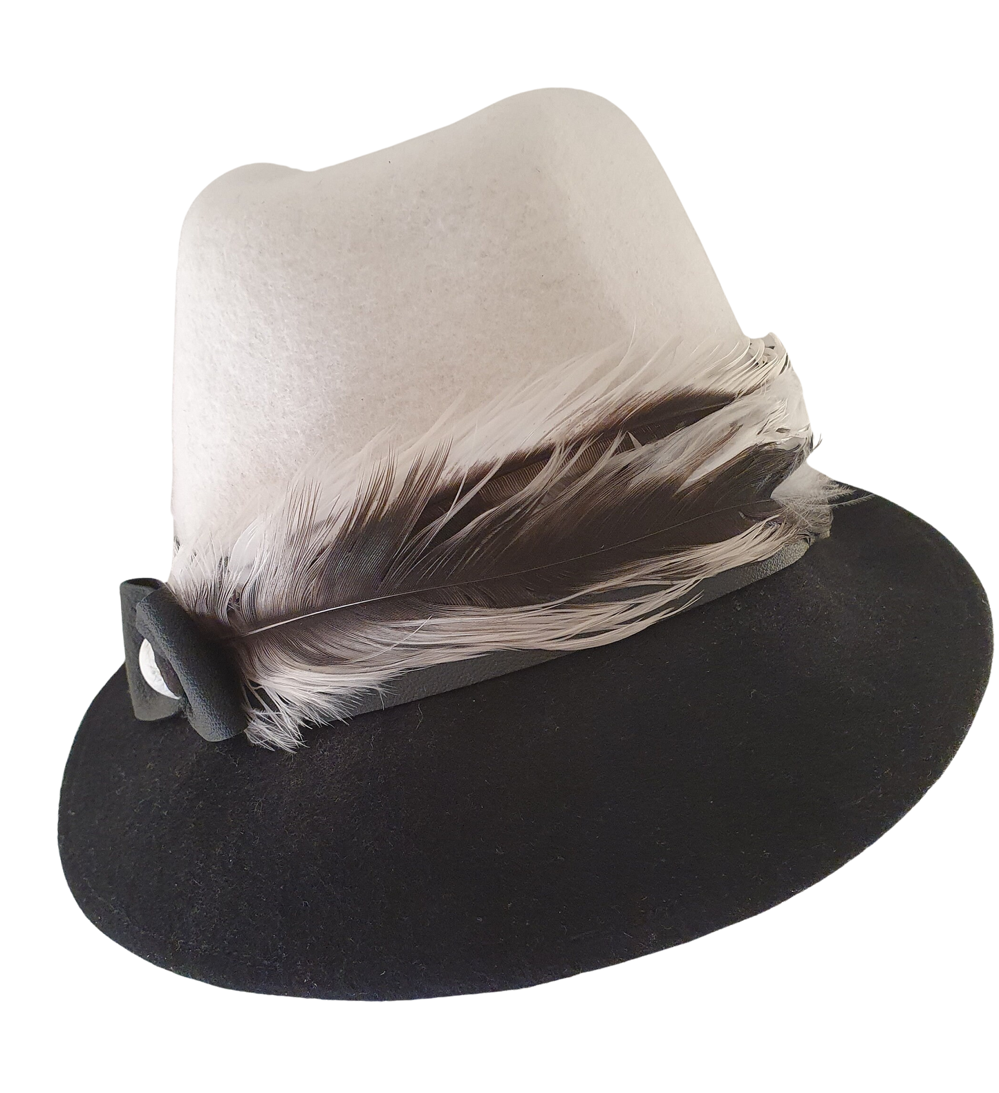 Elegante dameshoed zwart en wit vilt hoed fedora- stijlvolle fascinator, viltenhoed, hoofddeksel