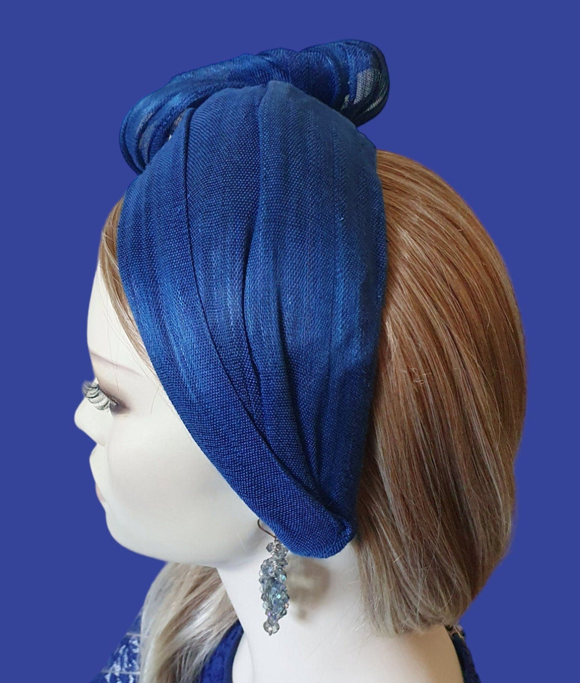 Elegante handgemaakte blauwe hoofdband met zijden abaca bloemensteentjes, gasthoofdband, dameshoofddeksel, bruiloft, speciale evenementen