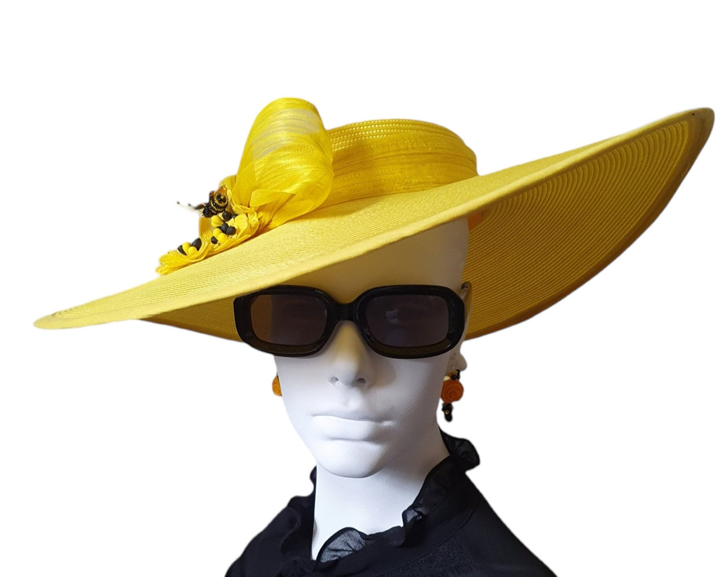 Elegante Gele Polypropyleen Bruiloft Pamela Hoed voor Gasten - Zijden Abaca, Brede Rand, Perfect voor Zomerse Evenementen