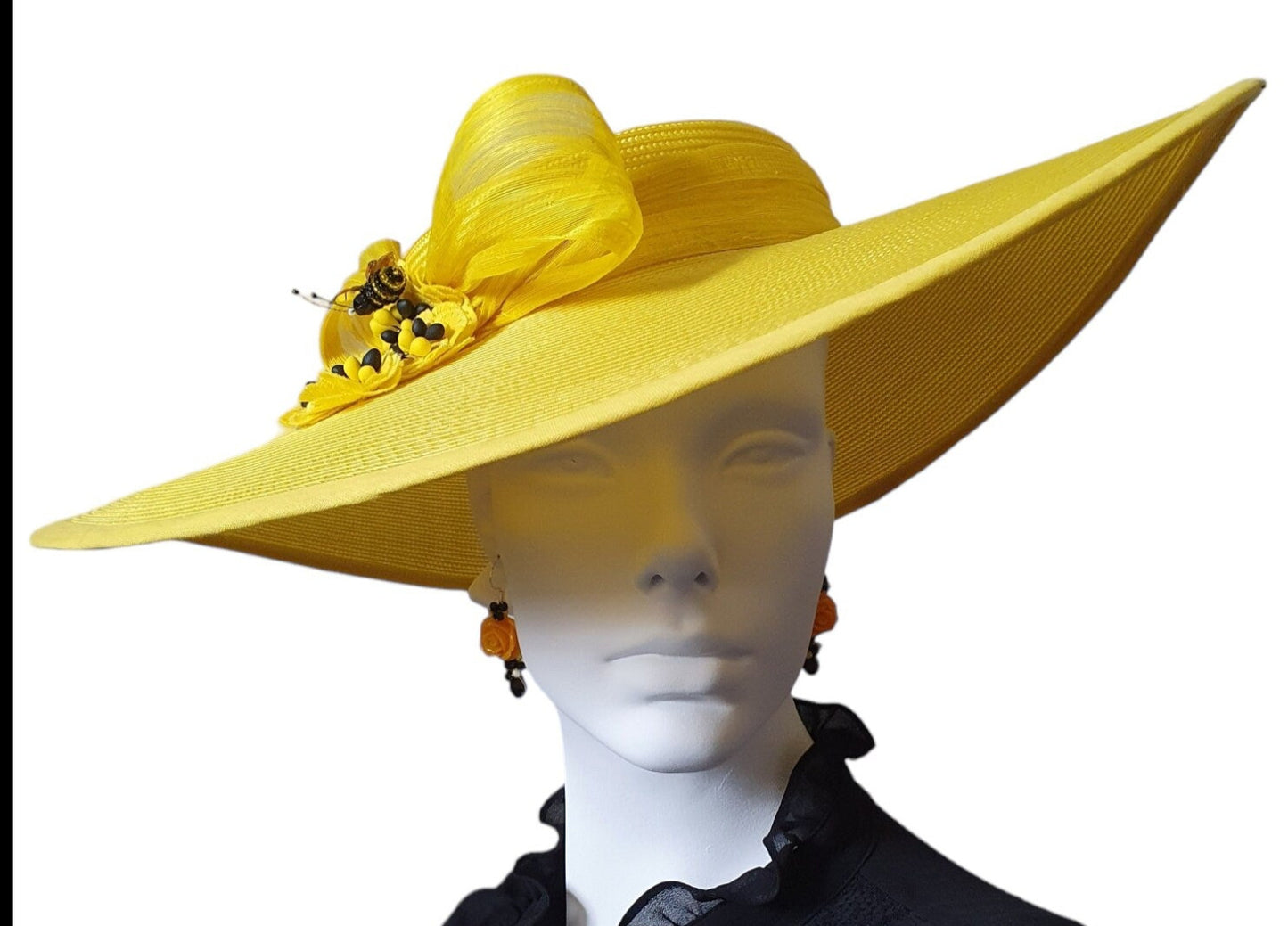 Elegante Gele Polypropyleen Bruiloft Pamela Hoed voor Gasten - Zijden Abaca, Brede Rand, Perfect voor Zomerse Evenementen