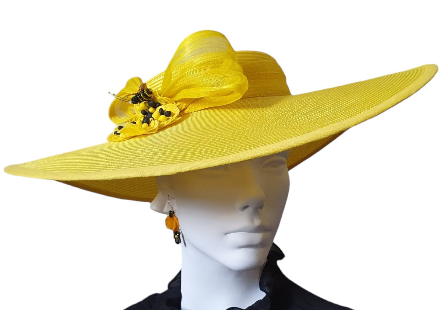 Elegante Gele Polypropyleen Bruiloft Pamela Hoed voor Gasten - Zijden Abaca, Brede Rand, Perfect voor Zomerse Evenementen