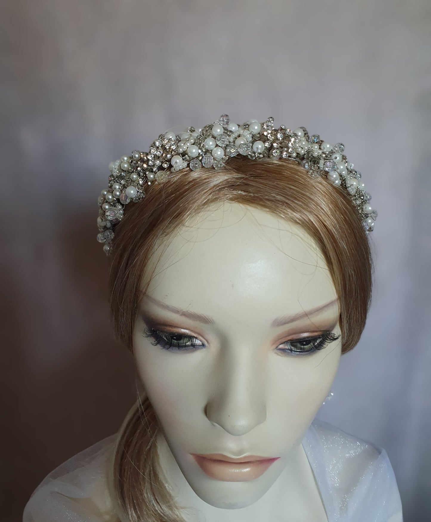 Bruiloft tiara met kristallen stenen en parels, handgemaakt, bruids tiara, bruids diaeem, bruids tiara, dames tiara, speciale gelegenheid