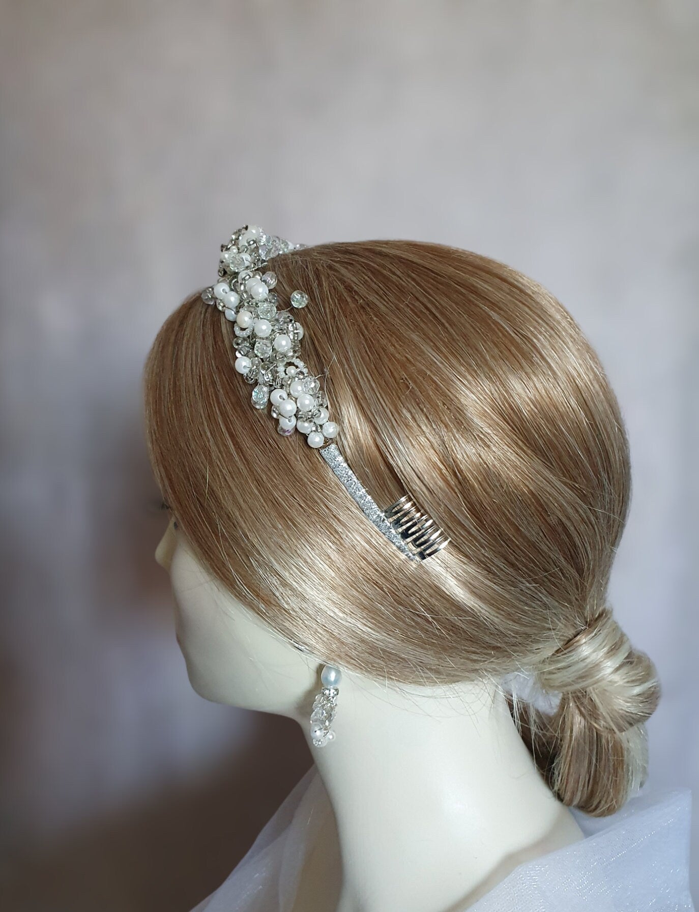 Bruiloft tiara met kristallen stenen en parels, handgemaakt, bruids tiara, bruids diaeem, bruids tiara, dames tiara, speciale gelegenheid