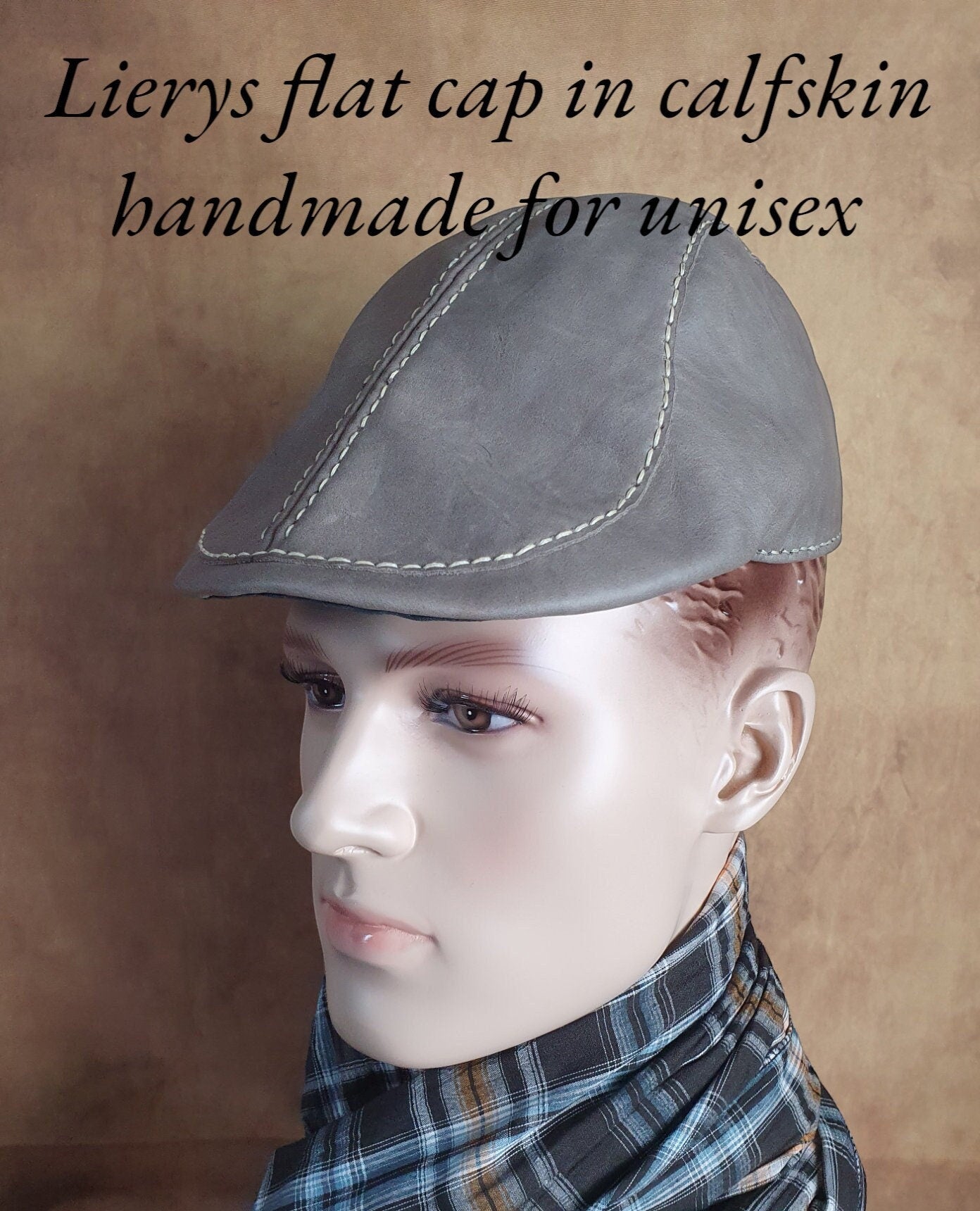 Handgemaakte Lierys Vintage Modderbruine Kafsleer Flat Cap, stijlvolle pet, natuurlijk leer - Unisex hoed