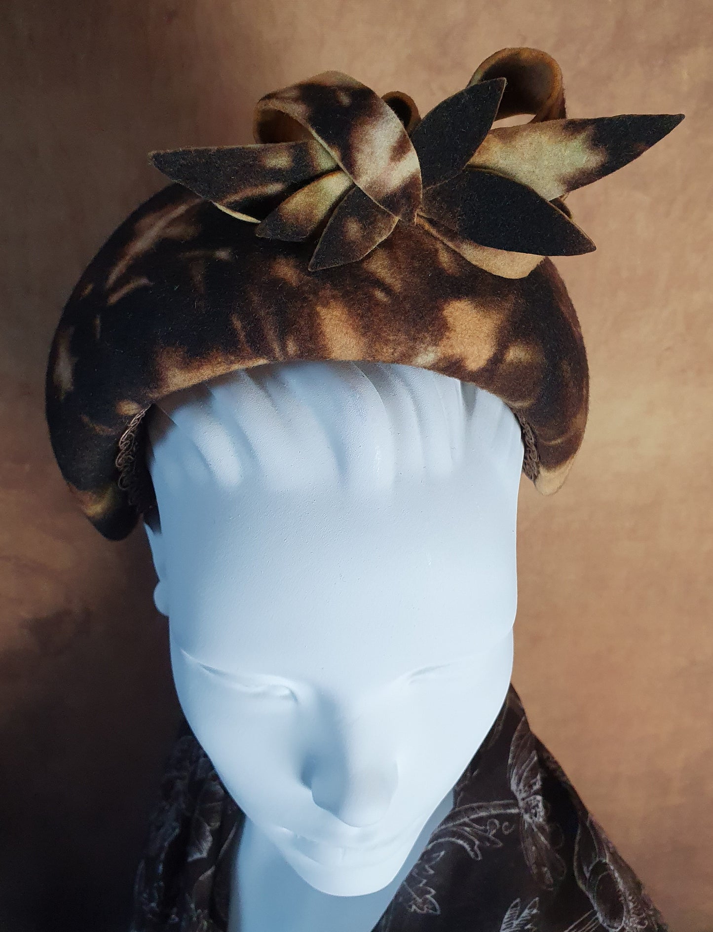 Handmade brown with orange felt headband, elegant diadem, tiara, guest headband, bridal headband, special occasion