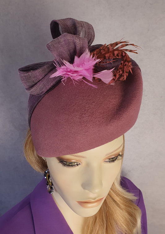 Fascinator handmade in felt with abaca silk, elegant headdress with pheasant feathers, perfect for autumn &amp; winter and special occasions