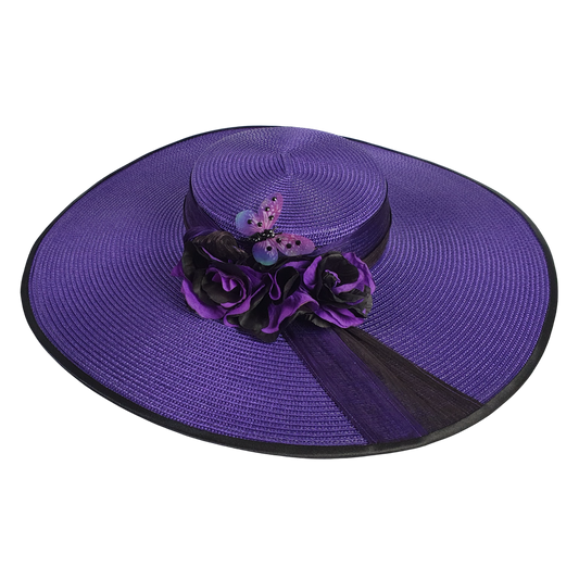 Elegante handgemaakte donker paarse polypropyleen hoed voor dames - Zijden Abaca, Zomer Pamela, Unieke Fascinator