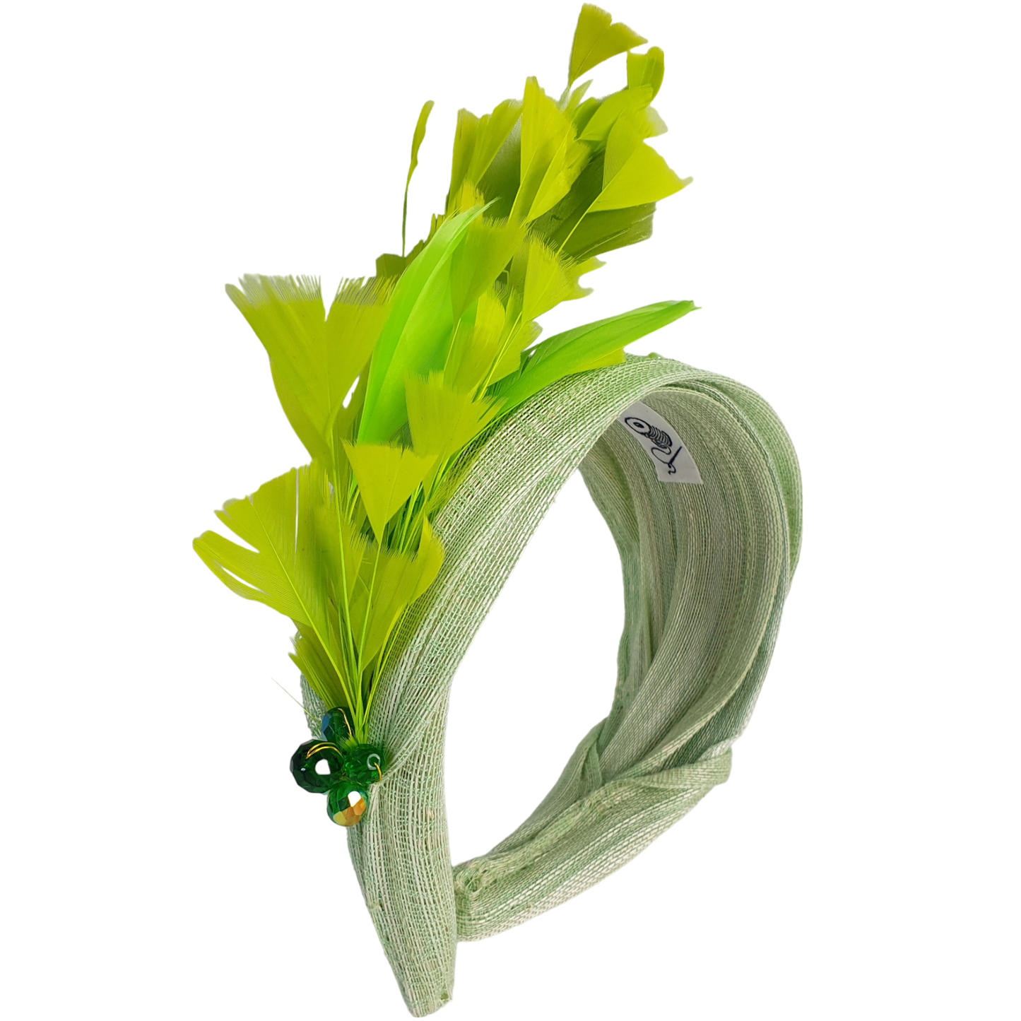 Diadema verde hecha a mano con plumas de pavo de abacá de seda, diadema, preciosa tiara, diadema para invitadas, boda, ocasiones especiales