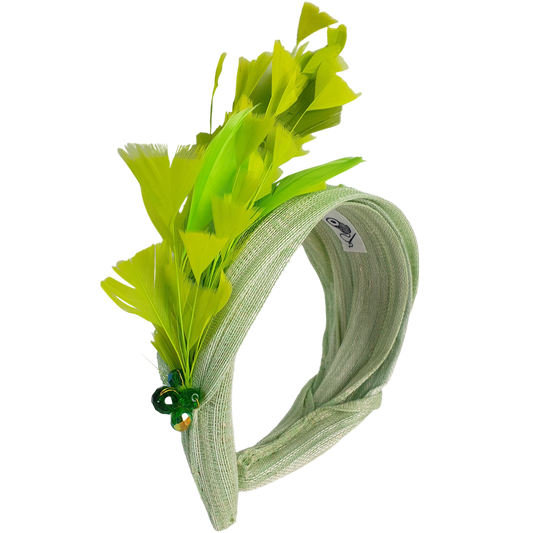 Handgemaakte groene hoofdband met zijde abaca  kalkoenveren, diadeem, mooie tiara, gastenhoofdband, bruiloft, speciale gelegenheden