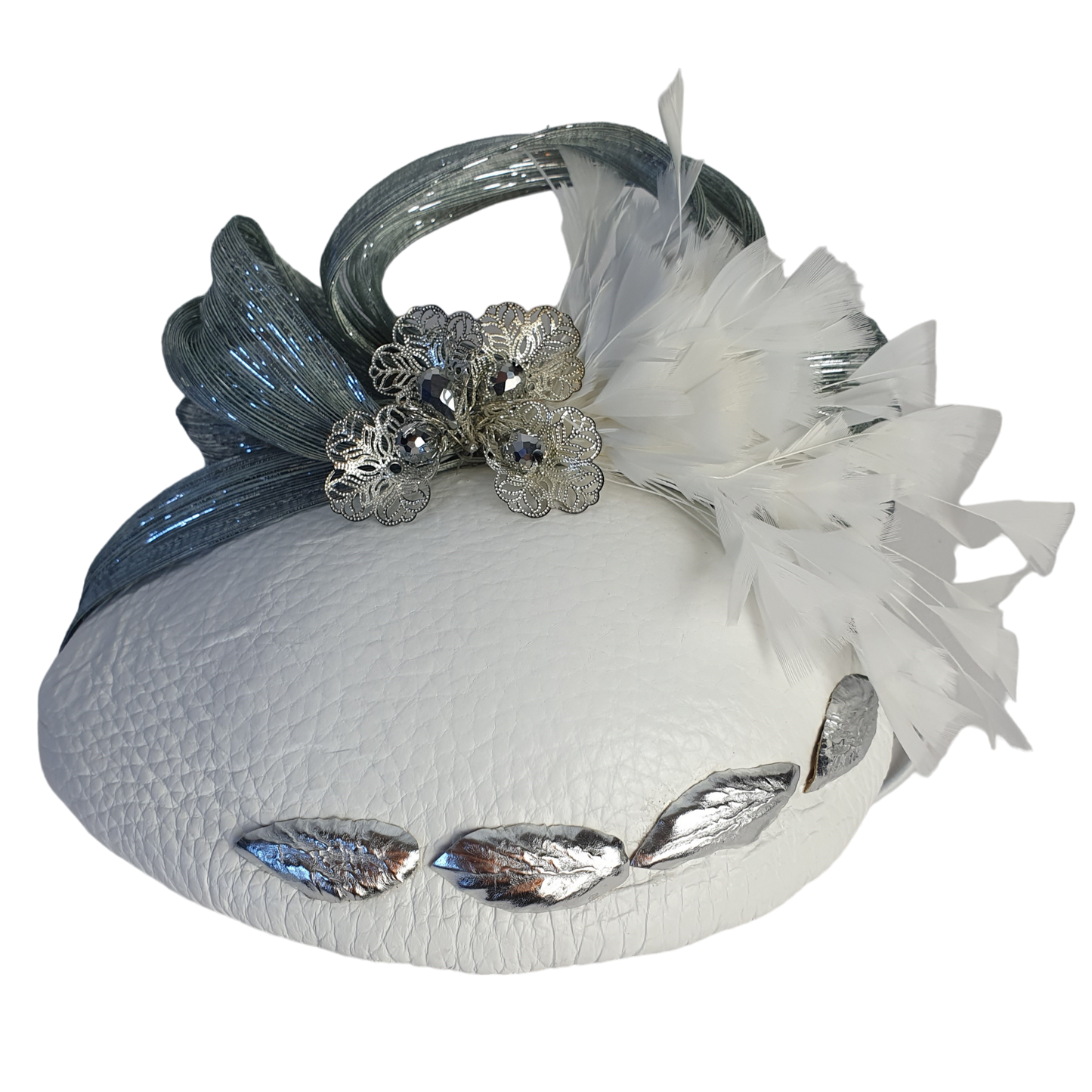 Tocado de cuero natural blanco con seda de abacá, hecho a mano, tocado de boda, elegante sombrero de señora para ocasión especial