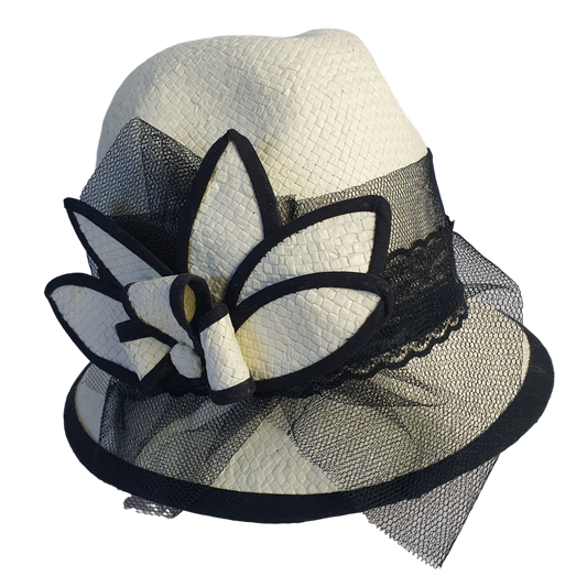 Sombrero de fibra de papel con encaje y crinolina, hecho a mano, sombrero de mujer, boda, eventos especiales