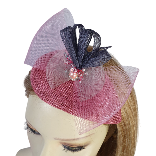 Elegante handgemaakte roze met grijze sinamay hoofdband- Elegante stijl voor elke gelegenheid, evenement tiara, bruiloft tiara, feest